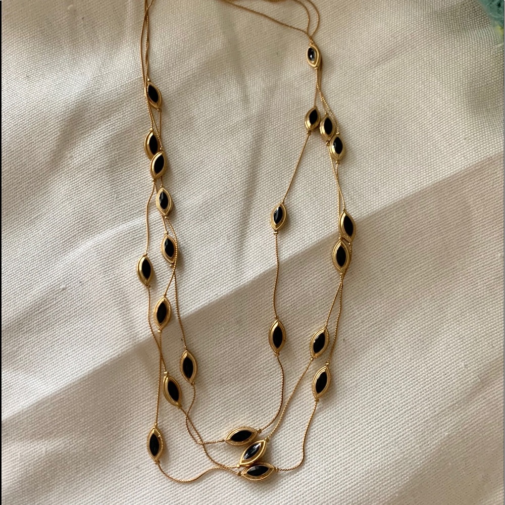 Gold Triple Strand Black Onyx Necklace 30 Grams